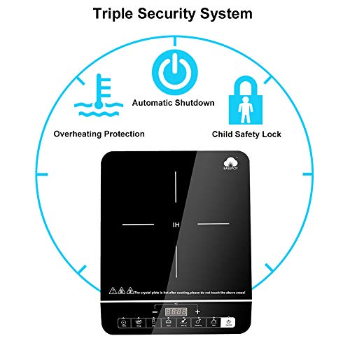 Easepot Electric Induction Cooker, 1800 Watt Touch Sensor Induction Cooktop with Safe System, Single Countertop Burner with 6 Pre-Programmed for Magnetic Cookwake