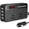 BMK 200W Car Power Inverter DC 12V to 110V AC Car Inverter 4 USB Ports Charger Adapter Car Plug Converter with Switch…
