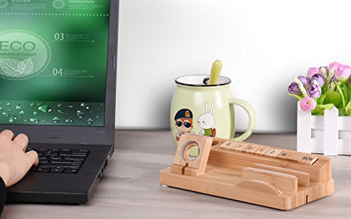 Tendak Apple Watch Phone Stand with Manual Calendar Bamboo Wood iPad Charging Dock Station for 38mm and 42mm Apple Watch & iPhone iPad Tablet and all Smartphones - Thumbnail 6