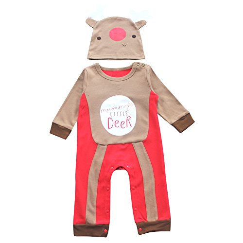 Lestore Baby Boy Christmas Romper Newborn Bodysuit Costume Outfit Hat 2pcs