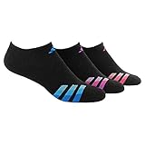 adidas Women's Cushioned 3pk No Show Sock Black/Solar Blue/Flash Pink/Solar Pink