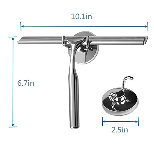 Teletrogy Shower Squeegee,10" Heavy Duty Stainless Steel Squeegees for Showers All-Purpose Bathroom Window Squeegee Glass Shower Door Squeegee with Matching Hooks Holder
