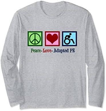 Unisex Peace Love Adapted PE Teacher Long Sleeve T-Shirt Medium Heather Grey