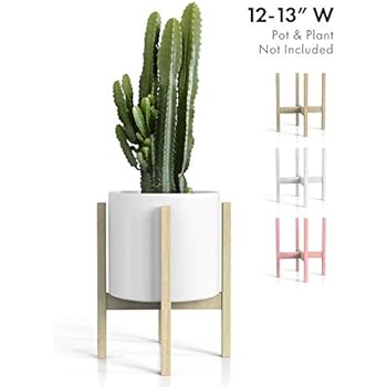 Mid Century Modern Plant Stand - Fits Large 12 & 13 Inch Planter Pots (NOT Included) - Handmade Wood Standing Holder for Indoor House Plants and Outdoor Patio Deck - Clear Coat Pine Color