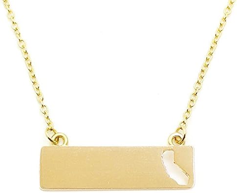 Patriotic United States: State-Shaped Rectangular Cut-Out Pendant Necklace: California Gold-Tone