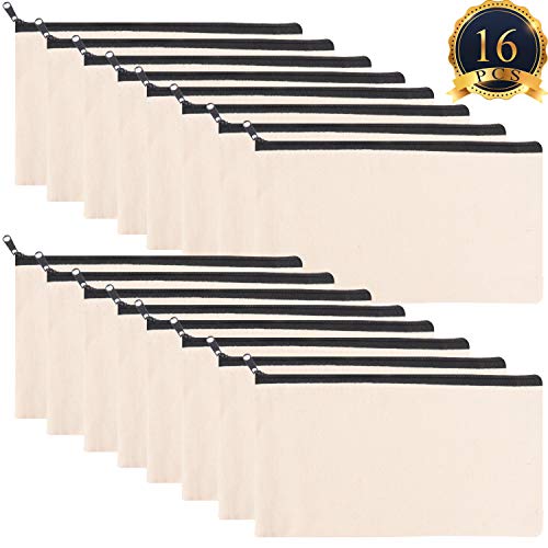SUBANG 16 Pieces Blank DIY Craft Bags,Canvas Zipper Bag,Bill Bag,Makeup Bag,Pencil Case,Coin Cash Purse,8.27 x 4 Inches - Thumbnail 7