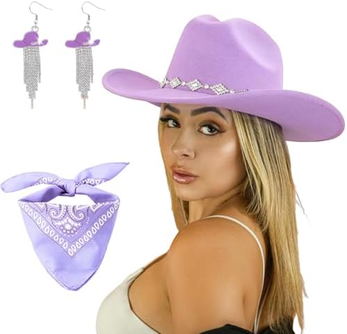 Amazon.com: Rhinestone Cowboy Hat and Earring Set with  display picture 1