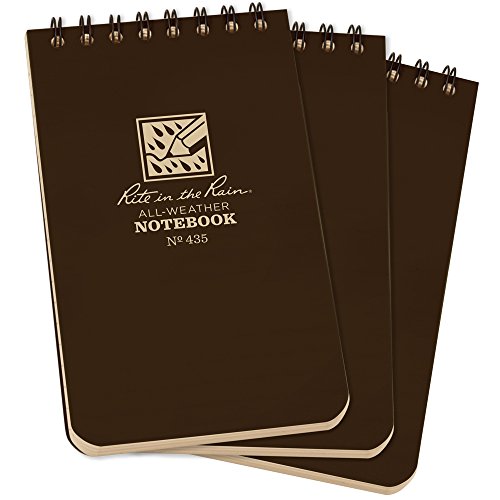 Rite in the Rain All Weather Top-Spiral Notebook, 3" x 5", Brown Cover, Universal Pattern, 3 Pack (No. 435-3)