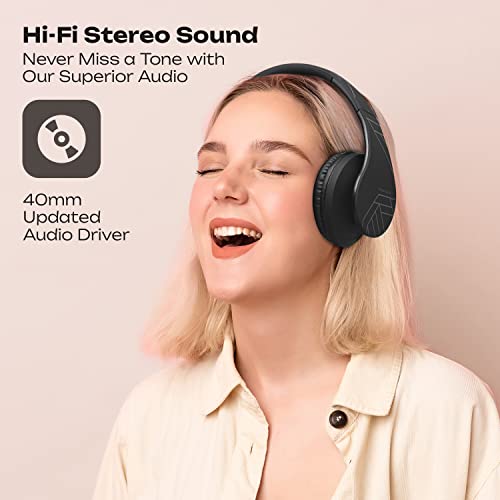 PowerLocus Bluetooth Over-Ear Headphones, Wireless Stereo Foldable Headphones Wireless and Wired Headsets with Built-in Mic, Micro SD/TF, FM for iPhone/Samsung/iPad/PC - Black