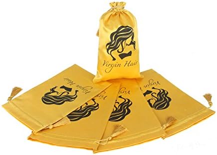 Jetdio Virgin Hair Packaging Bag, Hair Extension Bundles Satin Bag, Hair Storage Bag, 5 Pack, Gold