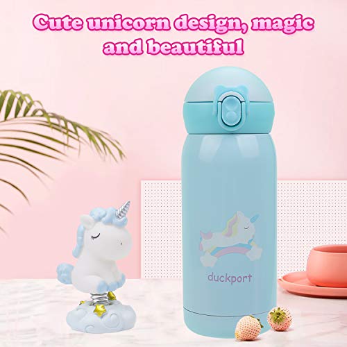 Kids Water Bottle Thermoses Unicorn, Unicorn Water Bottle for Kids, Vacuum Insulated Water Flask, Thicken Stainless Steel BPA Free Leak Proof Thermoses Bottle for Boys, 12 O, Cyan