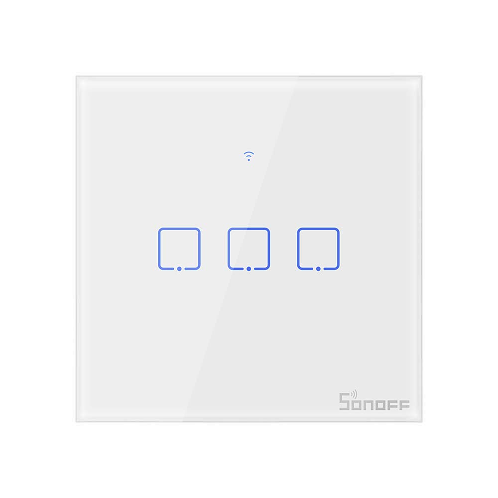 SONOFF Smart Light Switch, WiFi Smart Touch Switch Smart Wall Light Switch Works with Alexa and Google Home, APP Remote Control & 433MHz RF Control, Neutral Wire Required, White, 3 Gang, T1UK3C