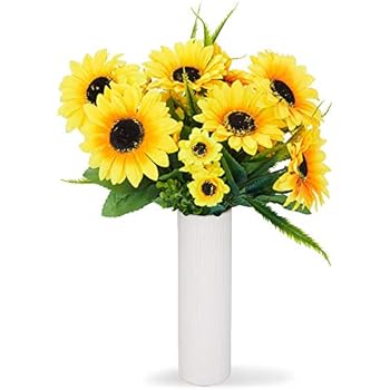 Juvale Artificial Sunflowers - 2 Bunches Sunflower Bouquet in Yellow - Fake Flowers Artificial Plant for Home Decor, Wedding, Party, Patio