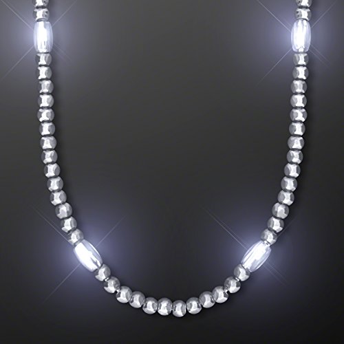 Silver Light Up LED Mardi Gras Bead Necklace