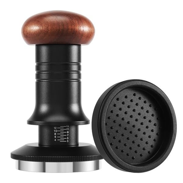 Povxlum Coffee Tamper 51mm with Silicone Mat Espresso Coffee for Coffee Grounds with Wood Handle Portafilter Adjustable Push-Type Depth Stainless Steel Ripple Base Machines Accessory
