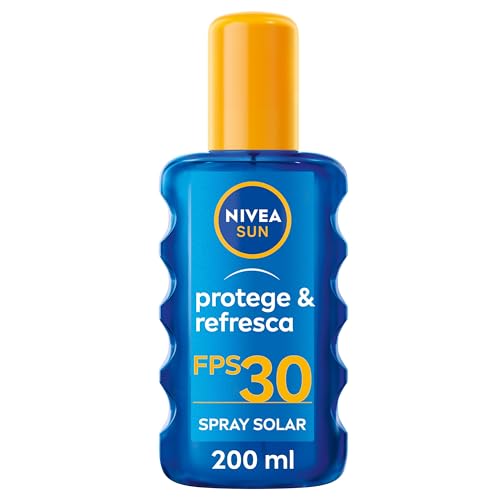 NIVEA SUN Protege & Refresca Spray Solar FP30 (1 x 200 ml), spray con protección UVA/UVB, protección solar alta invisible, crema solar refrescante y resistente al agua