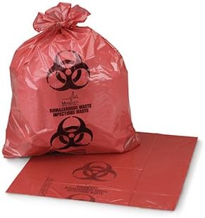 Medegen Medical Products 44-01 Red/Black HDPE Biohazardous Waste Bags, 33" x 40" (Pack of 250)