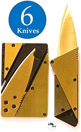 6 Gold on Gold Tactical Knife, Credit Card Knife, Pocket Knife Stainless Steel Blade and Stainless Steel Handle Folding Survival Knife in Wallet or Pocket Camping Hiking Outdoor Gift for Men Multitool