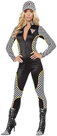1 Piece Race Car Driver Black & White Jumpsuit Party Costume