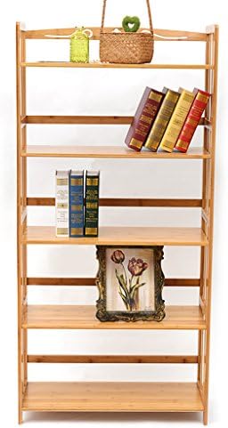 Bamboo 5-Tier Bookshelf Multipurpose Display Rack Landing Storage Shelf,Simple Removable Bookcase 100% Natural