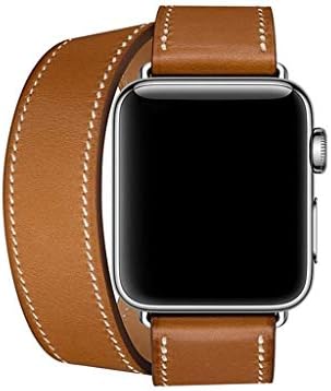 Cywulin Double Tour Band Compatible with Apple Watch 38mm 40mm 42mm 44mm, Genuine Leather Replacement Loop Strap Bracelet for iWatch Series 4 3 2 1 Men Women Stainless Steel Clasp (38mm/40mm, Brown)