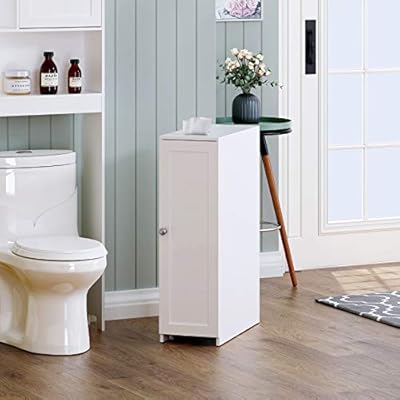 Utex Slim Bathroom Toilet Paper Storage Cabinet Rolling Free Standing Toilet Paper Holder Bathroom Cabinet 9 W X 30 H X 20 D White Amazon Sg Home