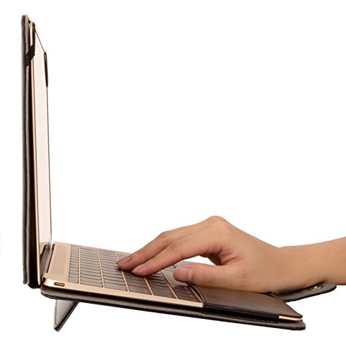Mosiso Premium Quality PU Leather Book Cover Folio Case with Stand Function for New Macbook 12 Inch with Retina Display Model A1534 (Version 2017/2016/2015), Black