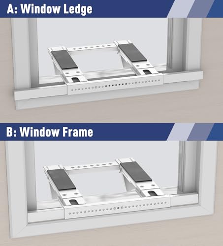No Drilling Window AC Support Bracket, Adjustable Support Fits Single & Double-Hung Windows, Air Conditioner Holder Bracket Heavy Duty Steel Holds Up to 300lbs, for 5000-24000 BTU Units