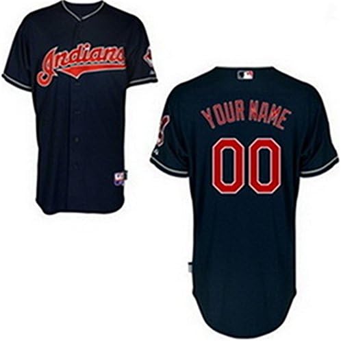 Mens Indians Custom New Baseball Jersey Alternate Navy Blue Size XXXL=56