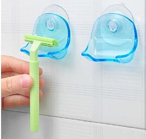 Dhrob 2PCS Clear Blue Plastic Super Suction Cup Razor Rack Bathroom Razor Holder Suction Cup Shaver