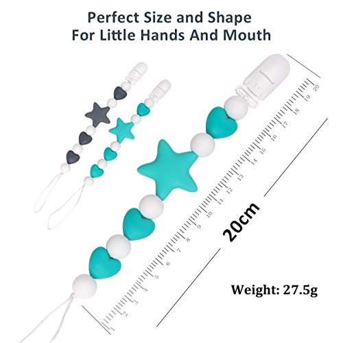MCGMITT Pacifier Clip Silicone, Binky Holder Teething Beads Toys for Baby Boys Toddler (Star)
