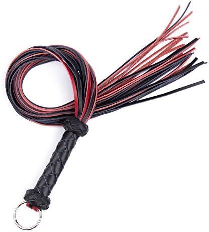 Flogger Genuine Leather Bull Whip MSsmart(TM) Black and Red Tail Whips With Soft Braided Handle