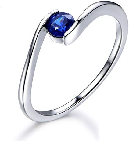 Wedding Rings for Women Sterling Silver Jewelry Round Blue Sapphire Classic Ring