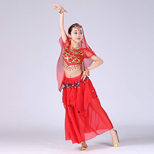 Kids Girls Belly Dance Halter Top Harem Dresses Costume Set Halloween Outfit with Head Veil Waist Chain and Bracelets