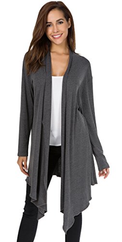 Womens Soft Casual Long Sleeve Draped Irregular Open Front Long Trench Winter Cardigan (S, Black)