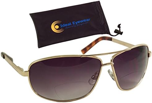 Bifocal Sunglasses - Sun Readers with Spring Hinges by Ideal Eyewear - Aviator Wrap - Metal Frame - Low Profile Bifocal - Outdoor Reading Glasses - Great for Fishing, Boating, Golf, Reading Outdoors