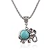 Yuan mutang Blue Turquoise Crystal Elephant Pendant Tibetan Silver Necklace Earring Set