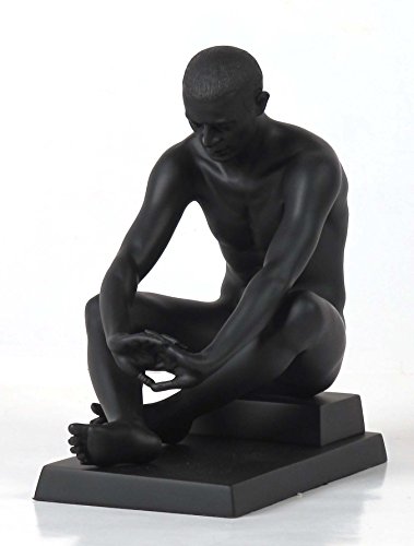 6.25 Inch Nude Male Statue Figurine Sitting on Plinth, Black Color