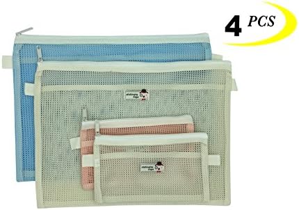 Mesh Zipper Bag, 4 PCS in 2 Size, Double Layer Zipper Pouch Clear Zipper Pouch Small Organizer bag Zipper Folder Bag Cosmetic Bags Travel Storage Bags （Colour Random）