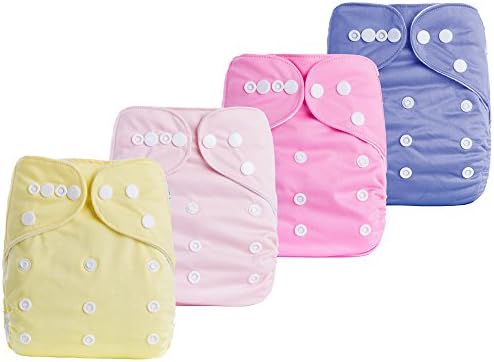 Welandtech Reuseable Washable Baby Pocket Cloth Diaper Covers with Inserts (Solid Color 4P06)