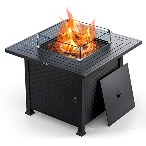 Propane Gas Fire Pit Table, Glass Wind Guard, SNAN Outdoor 50,000 BTU