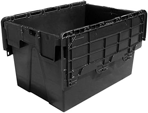 Plastor 5 x Plastic 62 Litre Heavy Duty Storage Boxes (60 x 40 x 36.5cm) Black Crates with Attached Hinged Lids