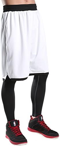 JEASS Basketball Shorts for Men Workout Shorts with Pockets Mesh Lining,White,Large/Tag 4XL(Waist 32"-34")
