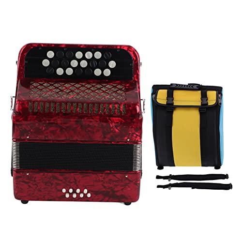 Professional Accordion 22 Keys 8 Bass, Black and White Button, Comfortable Sensitive and Adjustable Voice Changers, ABS, Wood, Metal, Reed, Celluloid, Backpack, (Red)