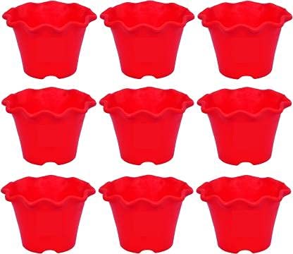 Abasr Red pots Set of 9 Pieces Plant Container Set (Pack of 9, Plastic)