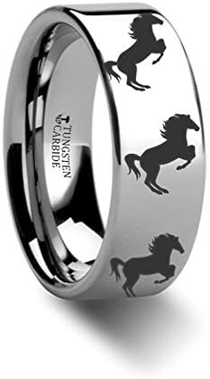 Animal Horse Hind Legs Print Ring Engraved Flat Tungsten Ring - 4mm - 12mm