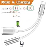 Lightning Jack Adapter Headphone for iPhone X 8/8Plus iPhone 7/7Plus Converter.2 in 1 Charging Lightning to 3.5mm Earphone Adapter Accessories Cable Splitter. Compatible iOS 10.3/11 or Later(Silver)
