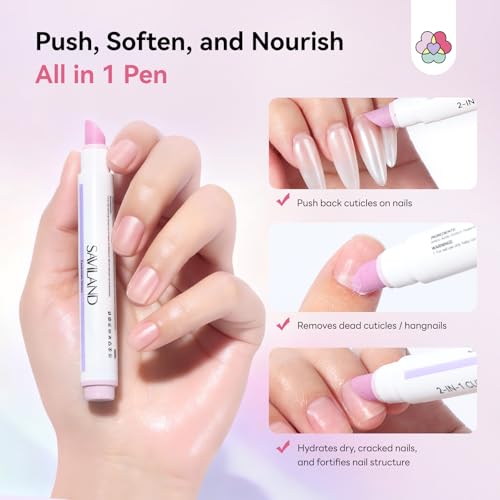SAVILAND 3 in 1 Cuticle Pen, 2 Pieces Cuticle Scrub Pen for Cuticle Remover and Cuticle Oil with Ceramic Tip for Hair, Chapped and Dry Nails