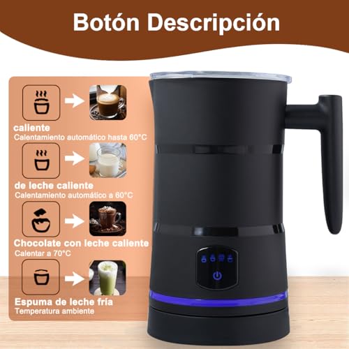 Espumador de Leche Electrico 4 En 1, 430ml Calentador Eléctrico Acero Inoxidable para Leche Caliente con Batidor Vaporizador Automática para Espuma Fría y Caliente Café Latte Capuchino Chocolate, 400W