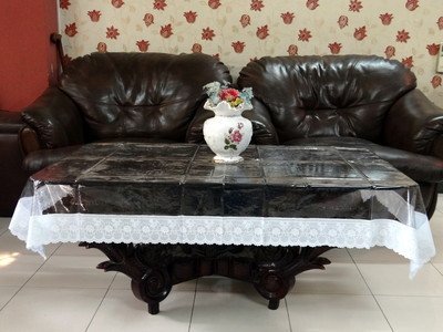 Kuber Industries Transparent 3D Design Center Table Cover 4 Seater 40 * 60 Inches (Silver Lace)